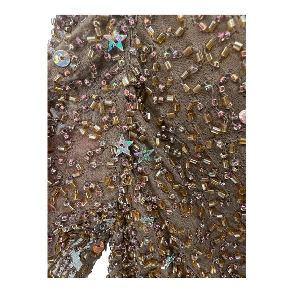 Adrianna Papell Boutique 1X Silk Beaded Sequin Blouse Sparkling Stars Golden NWT - Picture 4 of 15